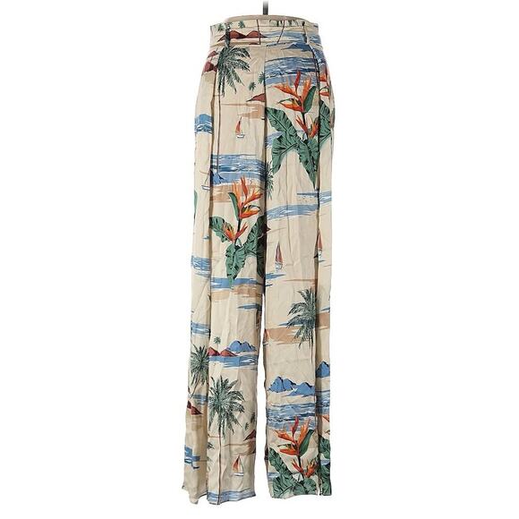 The Games We Play 100% Silk Tropical Print High Waist Wide Pants S - Picture 1 of 4
